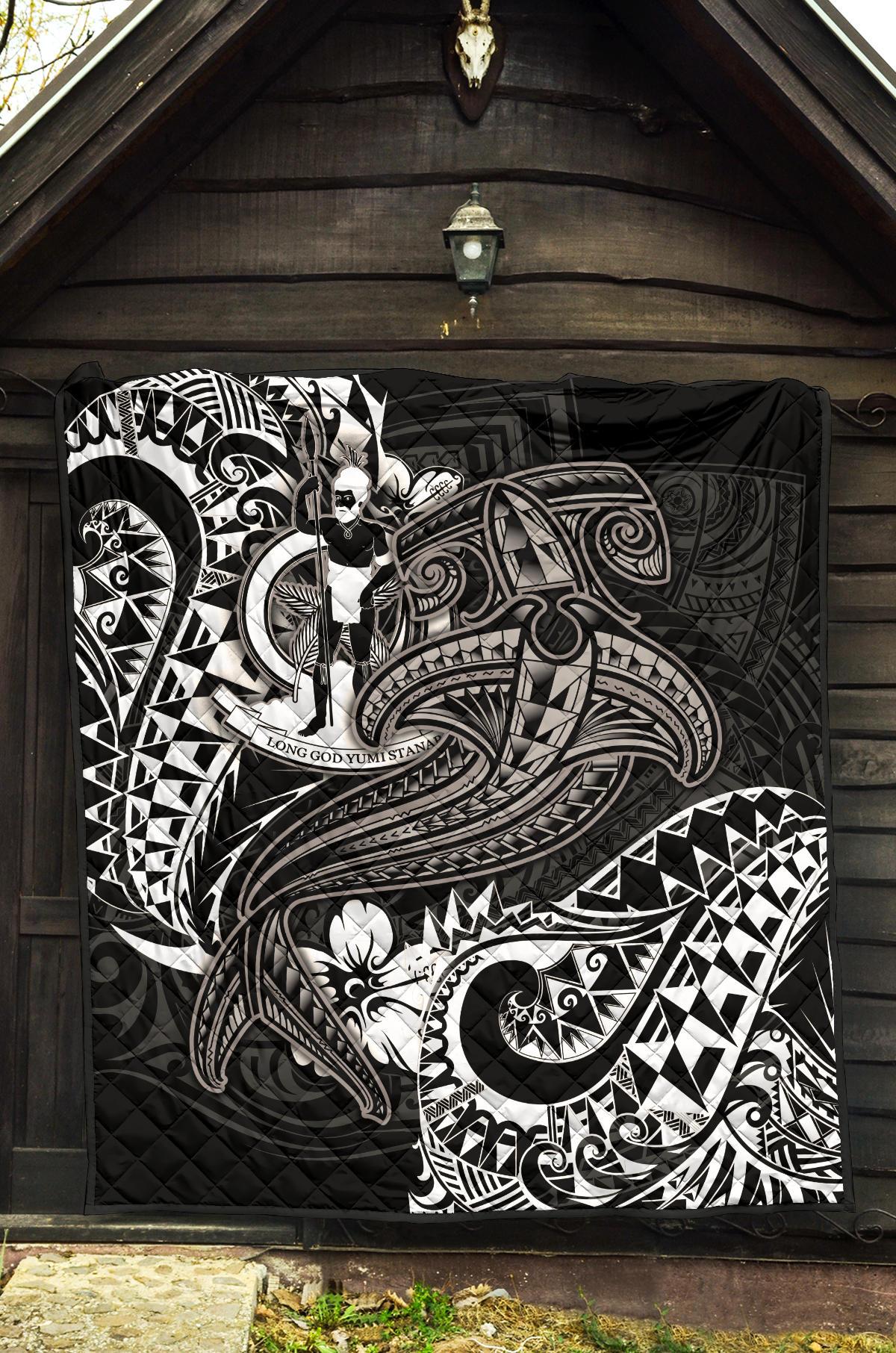 Vanuatu Polynesian Premium Quilt - White Shark Polynesian Tattoo - Polynesian Pride