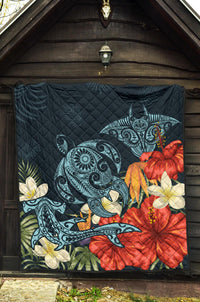 Hawaii Turtle Shark Manta Ray Hibiscus Plumeria Premium Quilt - Polynesian Pride