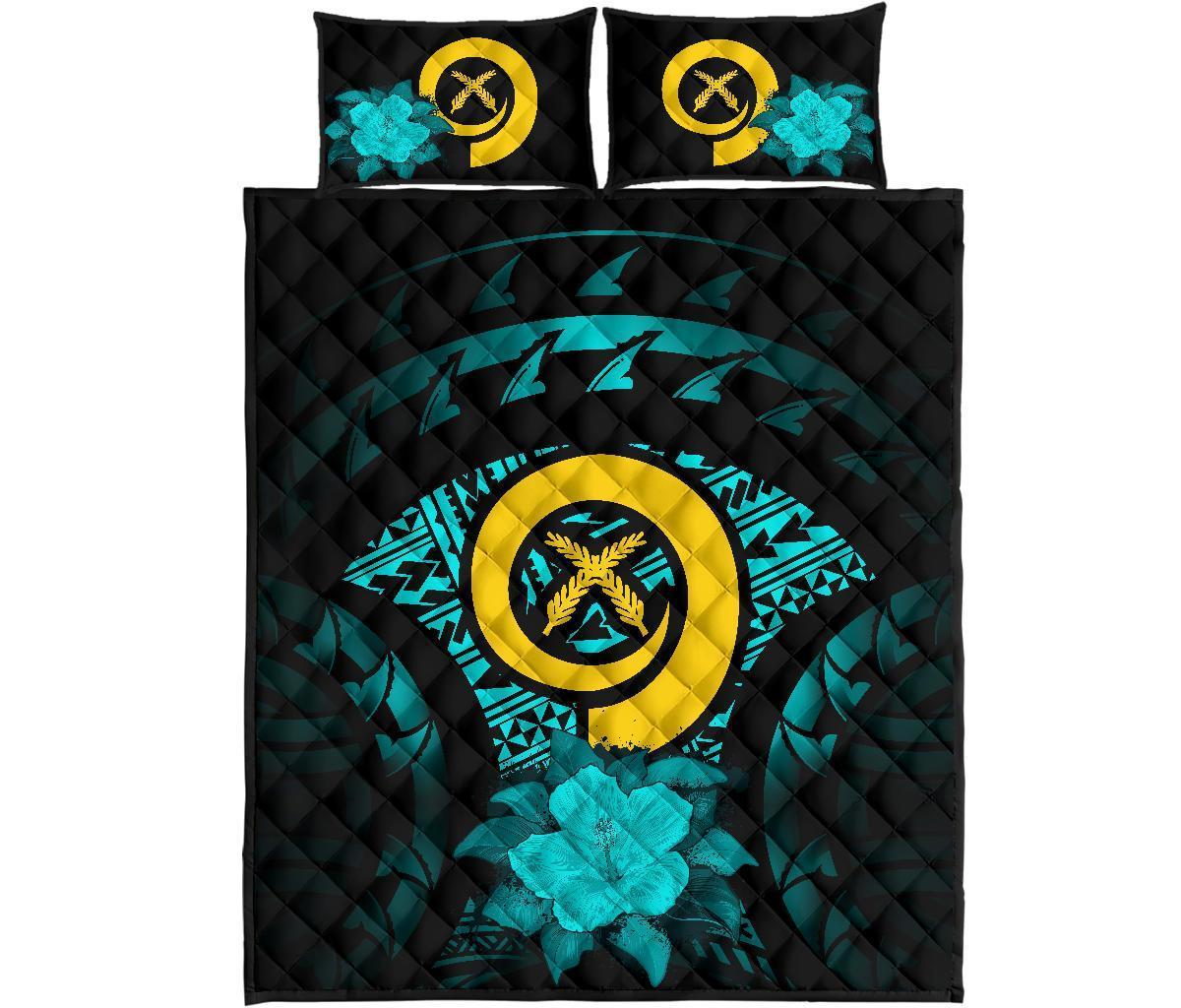 Vanuatu Polynesian Quilt Bed Set Hibiscus Turquoise - Polynesian Pride