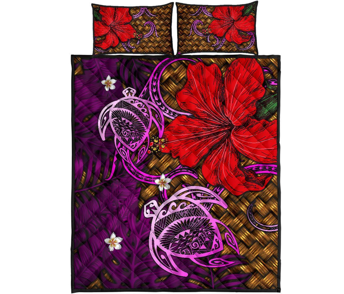 Hawaii Lauhala Hibiscus Polynesian Tropical Pink Quilt Bed Set - Wake Style - AH Art - Polynesian Pride