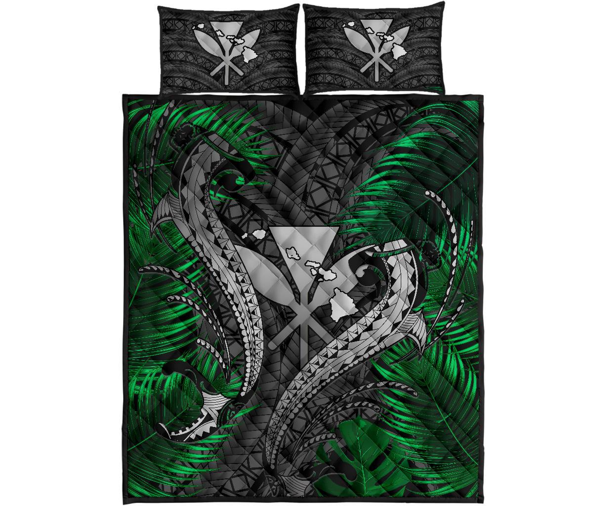 Hawaii Shark Polynesian Tropical Quilt Bed Set - Gray Gray - Polynesian Pride