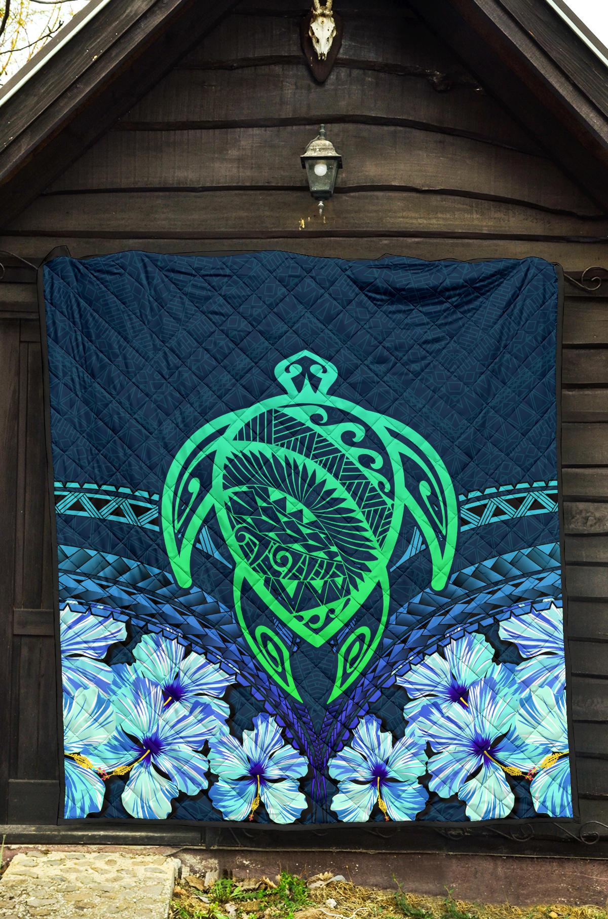 Hawaii Turtle Hibiscus Premium Quilt - Choco Style - Polynesian Pride
