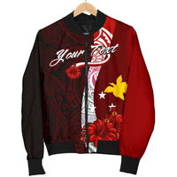 Papua New Guinea Polynesian Custom Personalised Men's Bomber Jacket - Coat Of Arm With Hibiscus - Polynesian Pride