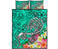 Polynesian Quilt Bed Set - Turtle Plumeria Turquoise Color - Polynesian Pride