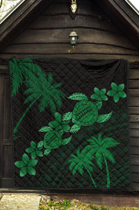 Hawaii Turtle Plumeria Coconut Tree Polynesian Premium Quilt - Green - Polynesian Pride