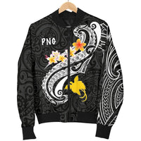 Papua New Guinea Men's Bomber Jacket - PNG Seal Polynesian Patterns Plumeria (Black) - Polynesian Pride