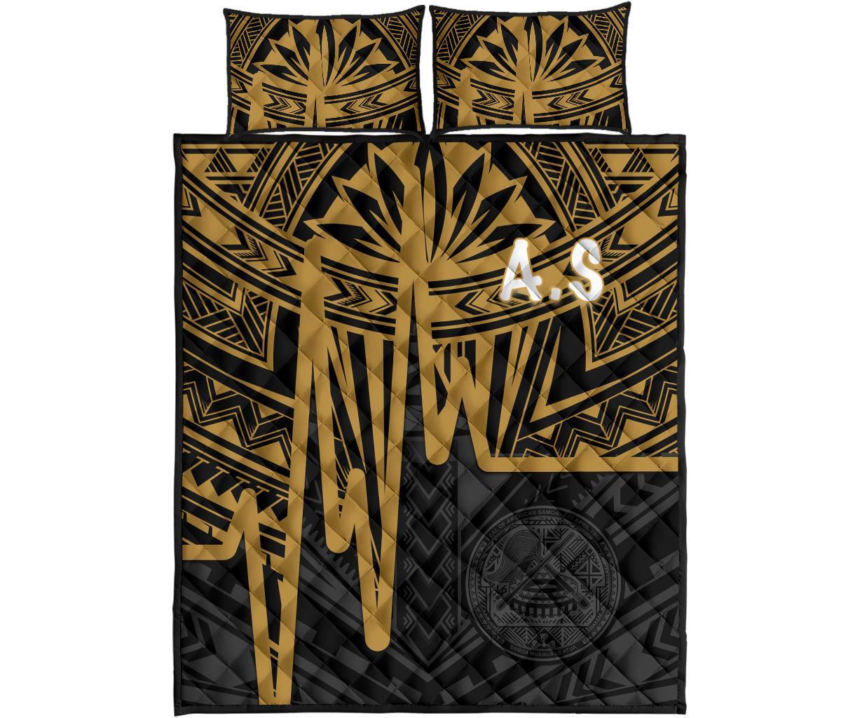 American Samoa Quilt Bed Set - Seal With Polynesian Pattern Heartbeat Style (Gold) - Polynesian Pride