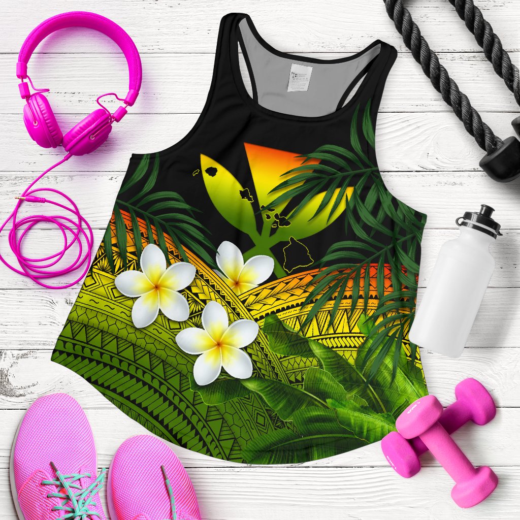 Kanaka Maoli (Hawaiian) Women's Racerback Tank, Polynesian Plumeria Banana Leaves Reggae - Polynesian Pride
