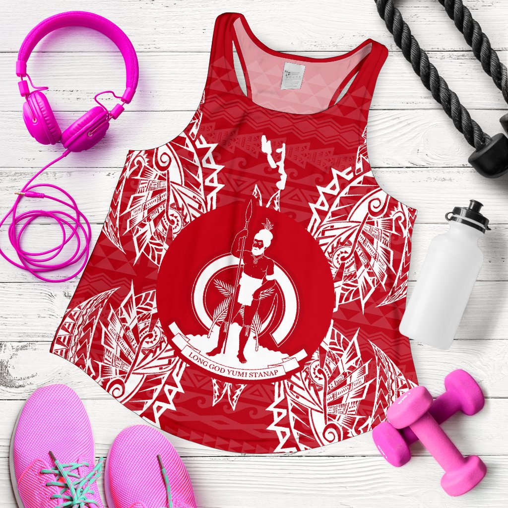 Vanuatu Polynesian Women Tank Top Map Red White - Polynesian Pride