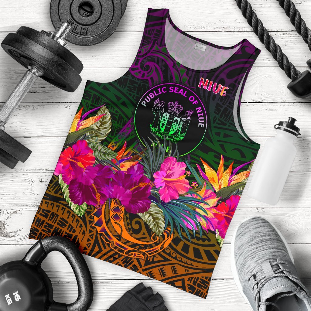 Niue Polynesian Men's Tank Top - Summer Hibiscus Reggae - Polynesian Pride