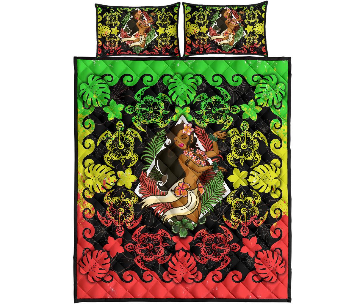 Hawaii Polynesian Quilt Bed Set - Hawaiian Dancing Girl Reggae Art - Polynesian Pride