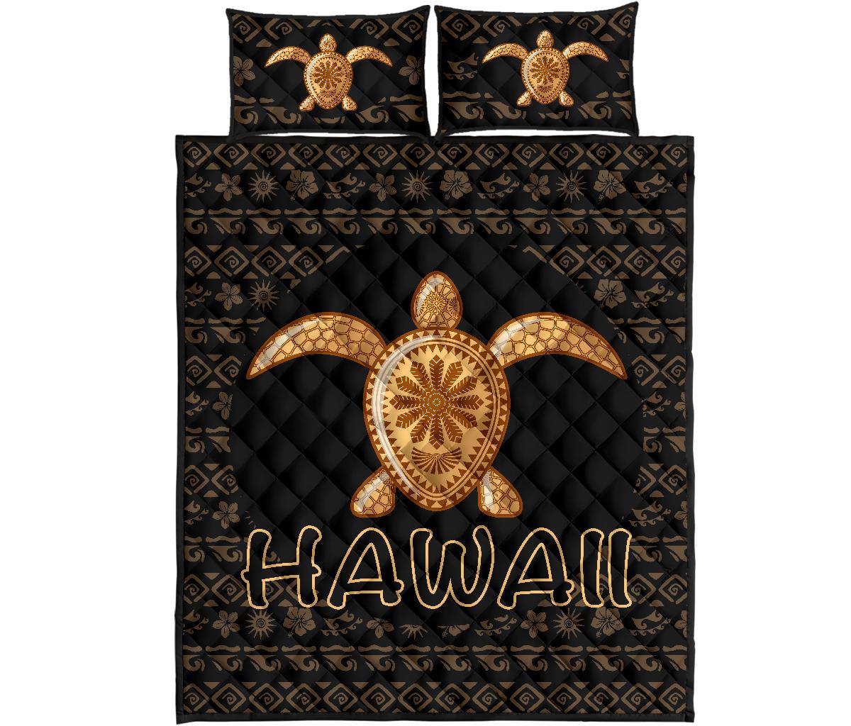 Hawaii Turtle Golden Quilt Bed Set Golden - Polynesian Pride