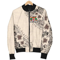 Fiji Men's Bomber Jacket - The Beige Hibiscus - Polynesian Pride