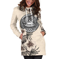 American Samoa Hoodie Dress - American Samoa Seal & Beige Hibiscus - Polynesian Pride