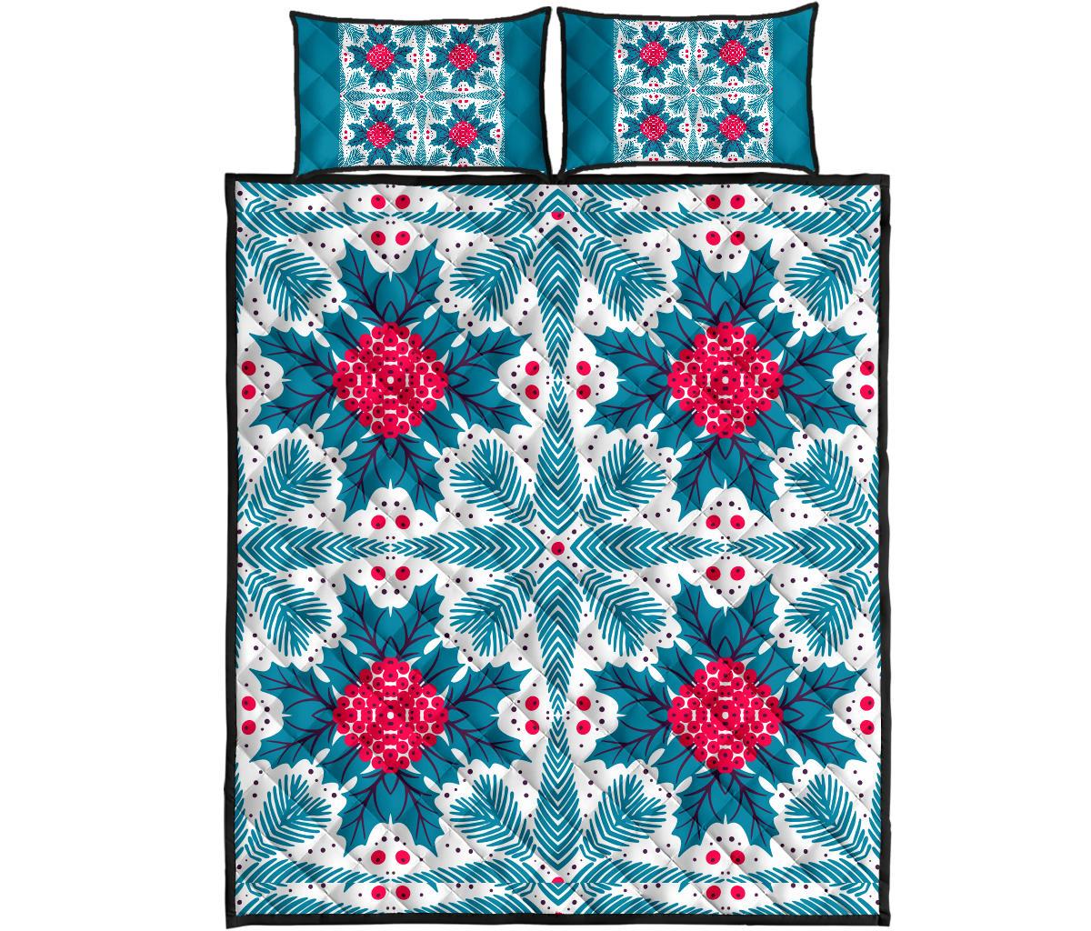 Hawaii Pattern Christmas Tropical Hawaiian Quilt Bed Set - Zoo Style - AH Blue - Polynesian Pride