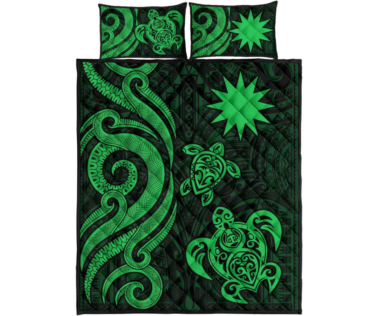 Nauru Quilt Bed Set - Green Tentacle Turtle - Polynesian Pride