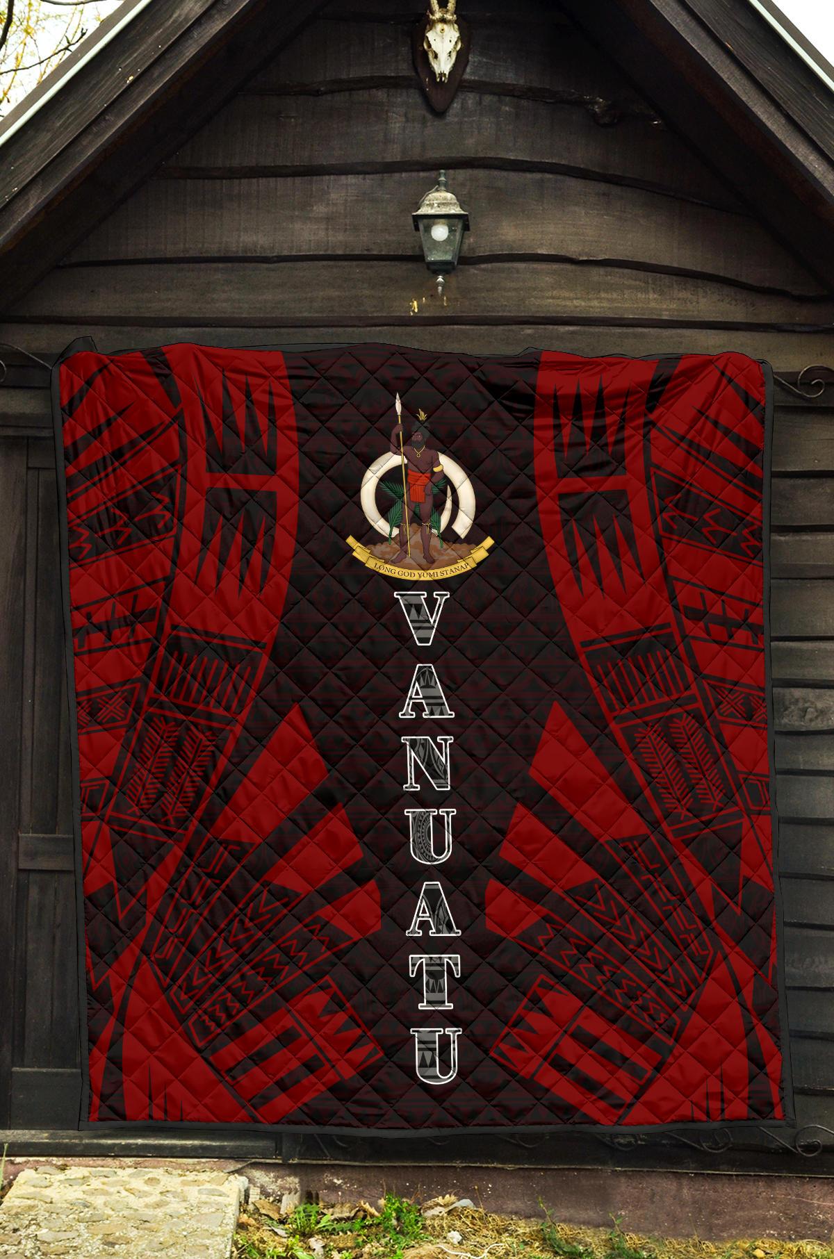 Vanuatu Premium Quilt - Vanuatu Coat Of Arms Polynesian Red Tattoo (Dark Red) - Polynesian Pride