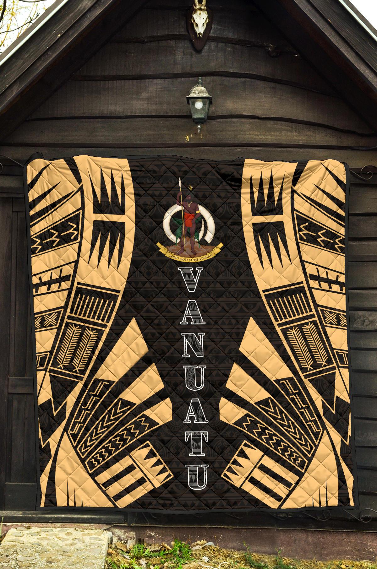 Vanuatu Premium Quilt - Vanuatu Coat Of Arms Polynesian Gold Tattoo - Polynesian Pride
