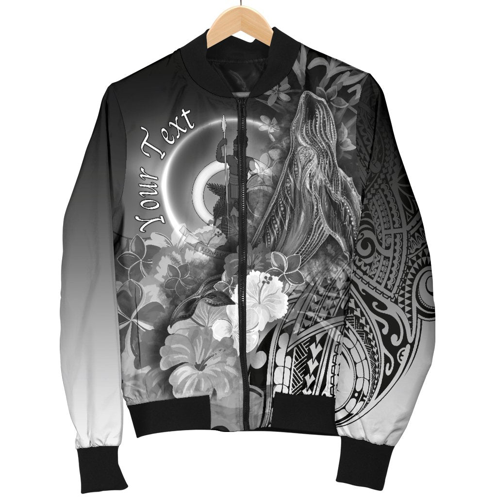 Vanuatu Custom Personalised Wonem's Bomber Jacket - Humpback Whale with Tropical Flowers (White) - Polynesian Pride