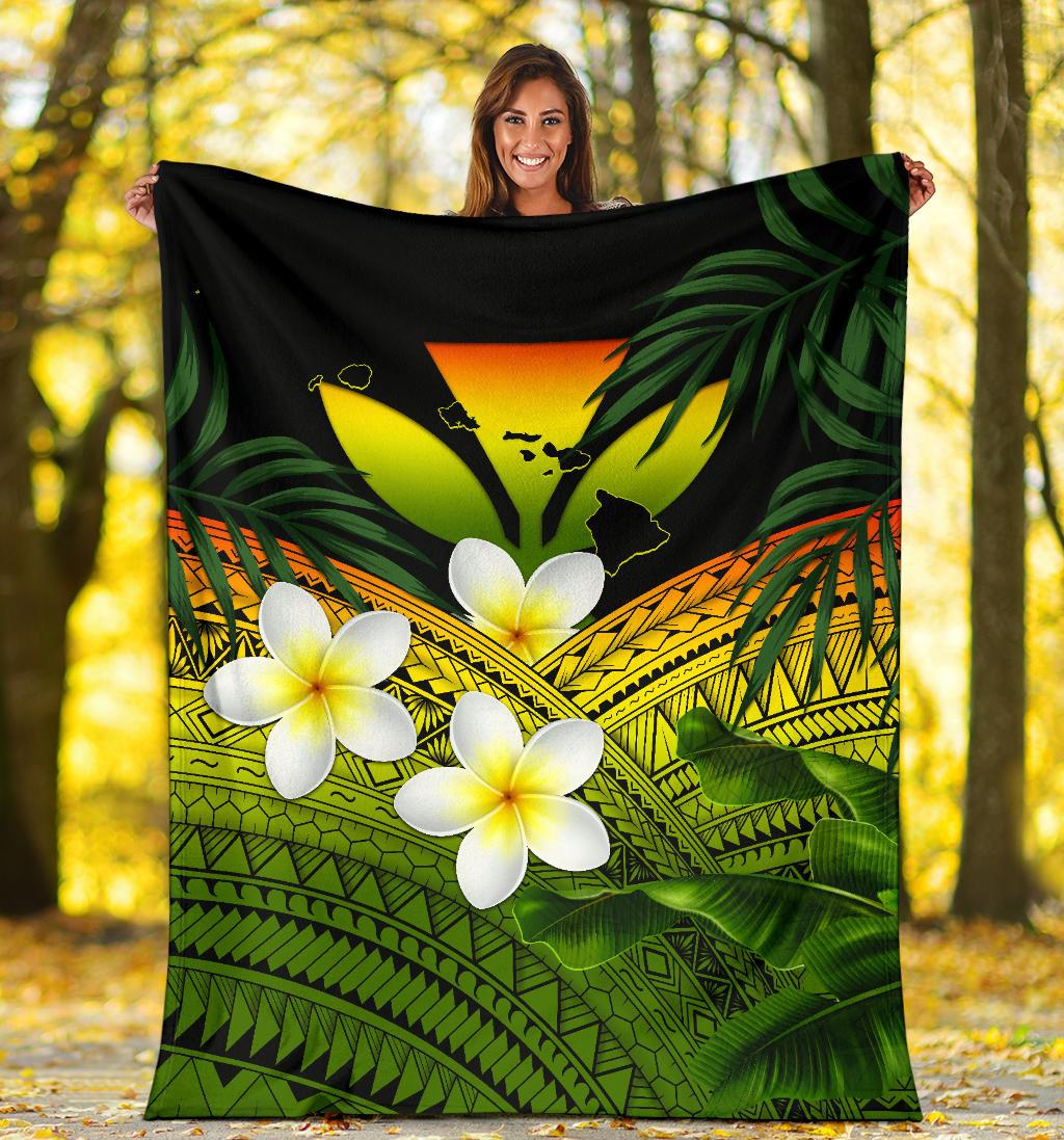 Kanaka Maoli (Hawaiian) Premium Blanket, Polynesian Plumeria Banana Leaves Reggae - Polynesian Pride