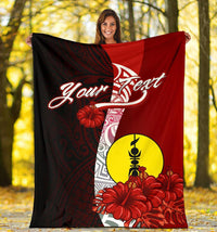 New Caledonia Polynesian Custom Personalised Premium Blanket - Coat Of Arm With Hibiscus - Polynesian Pride