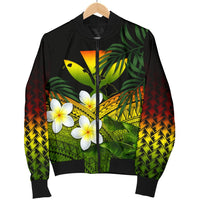 Kanaka Maoli (Hawaiian) Women's Bomber Jacket, Polynesian Plumeria Banana Leaves Reggae - Polynesian Pride