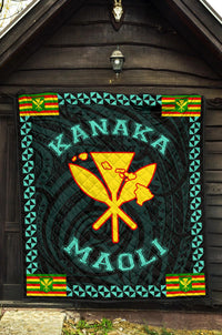 Kanaka Maoli Flag Polynesian Premium Quilt Turquoise - Love Style - Polynesian Pride