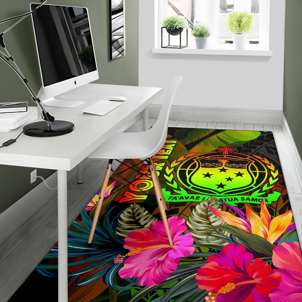 Samoa Polynesian Personalised Area Rug - Hibiscus and Banana Leaves - Polynesian Pride
