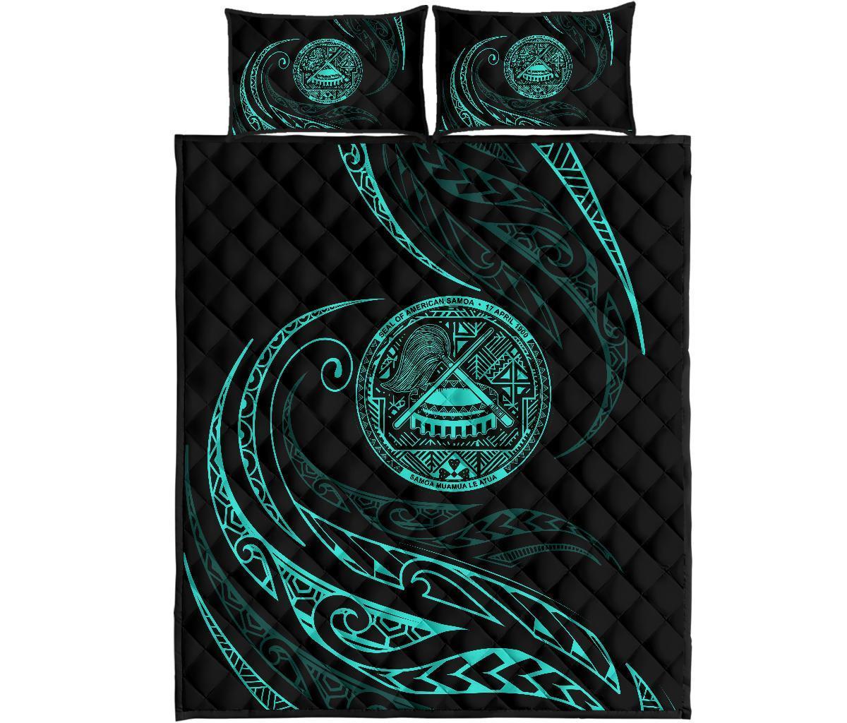 American Samoa Quilt Bed Set - Turquoise - Frida Style Turquoise - Polynesian Pride