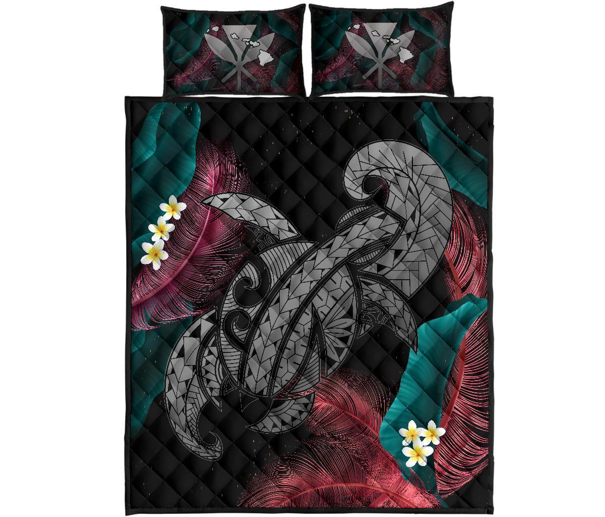 Hawaii Turtle Polynesian Tropical Quilt Bed Set - Ghia Style Gray Gray - Polynesian Pride