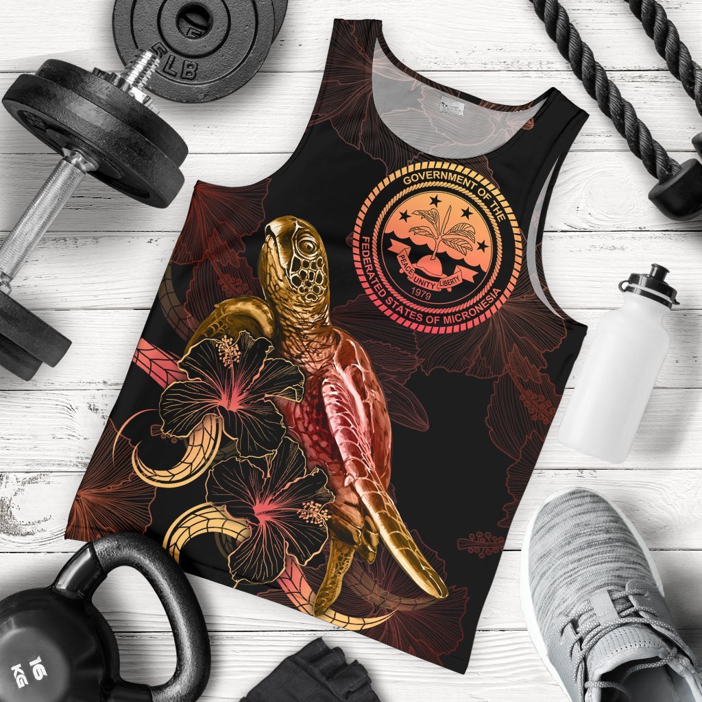 Federated States of Micronesia Men Tank Top - Turtle With Blooming Hibiscus Gold Gold - Polynesian Pride
