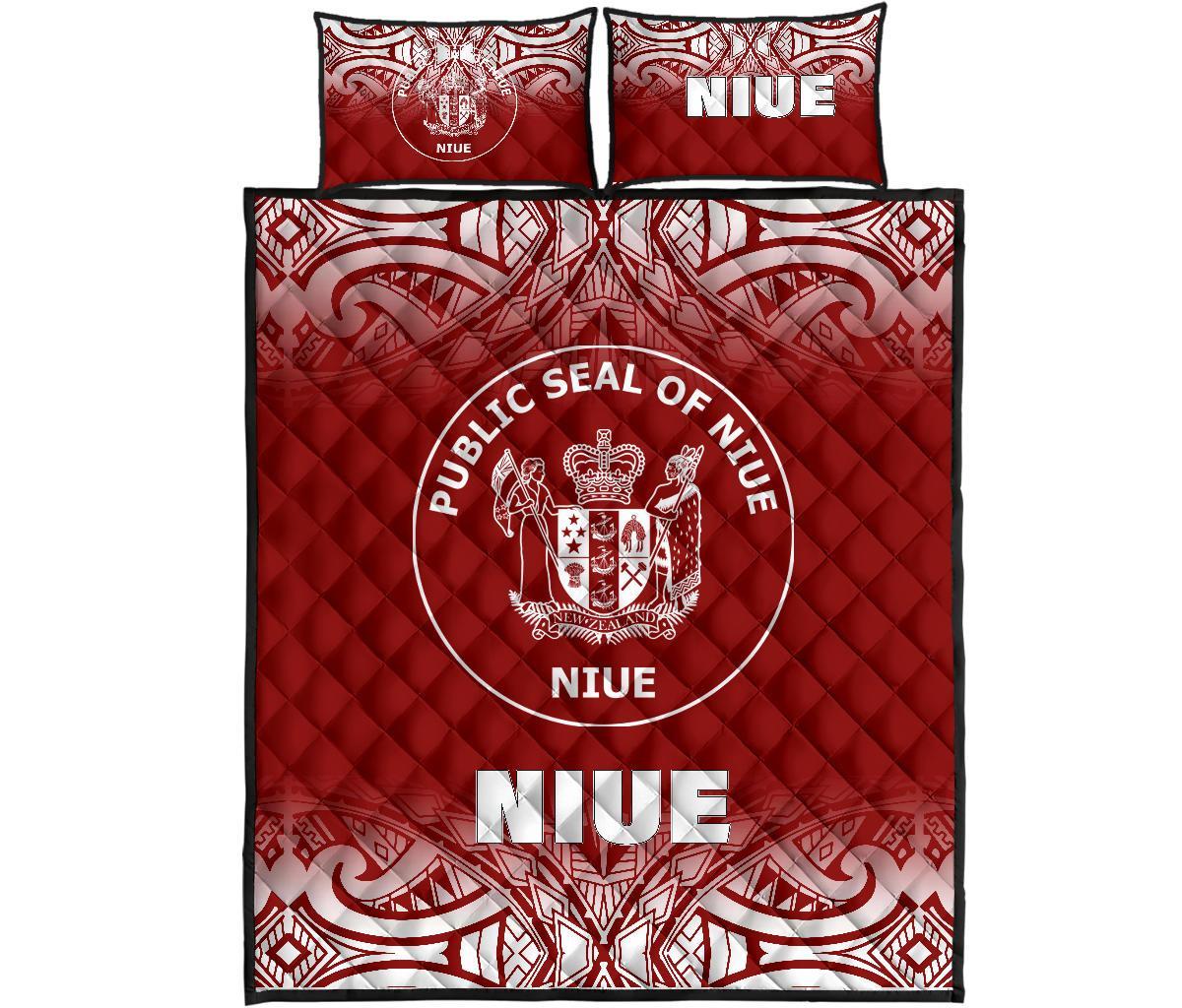 Niue Quilt Bed Set - Niue Coat Of Arms Polynesian Tattoo Fog Red Style Red - Polynesian Pride