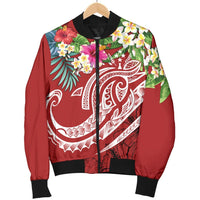 Kosrae Polynesian Men's Bomber Jacket - Summer Plumeria (Red) - Polynesian Pride