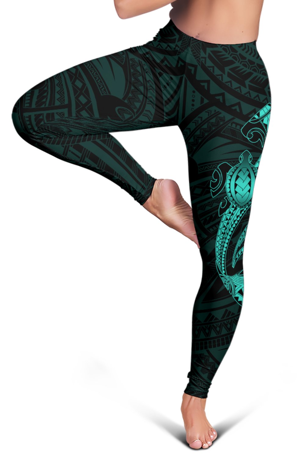 Hawaii Turtle Shark Polynesian Leggings - Turquoise - Polynesian Pride