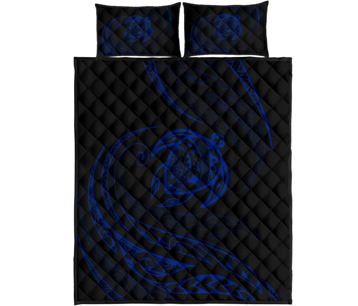 Hawaii Turtle Quilt Bed Set - Blue - Frida Style Black - Polynesian Pride