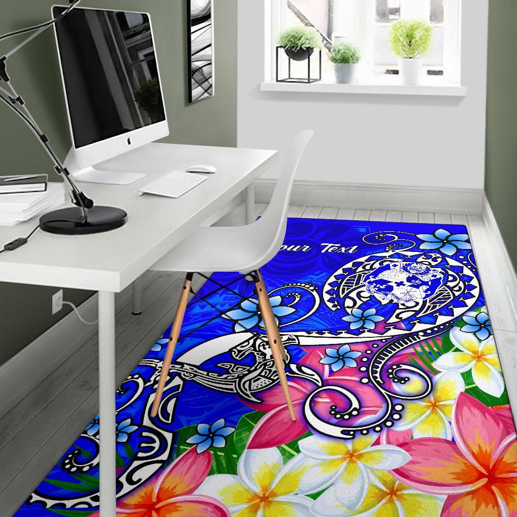Tonga Custom Personalised Area Rug - Turtle Plumeria (Blue) - Polynesian Pride
