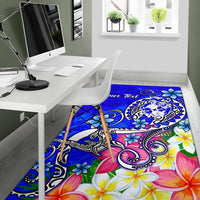 Tonga Custom Personalised Area Rug - Turtle Plumeria (Blue) - Polynesian Pride