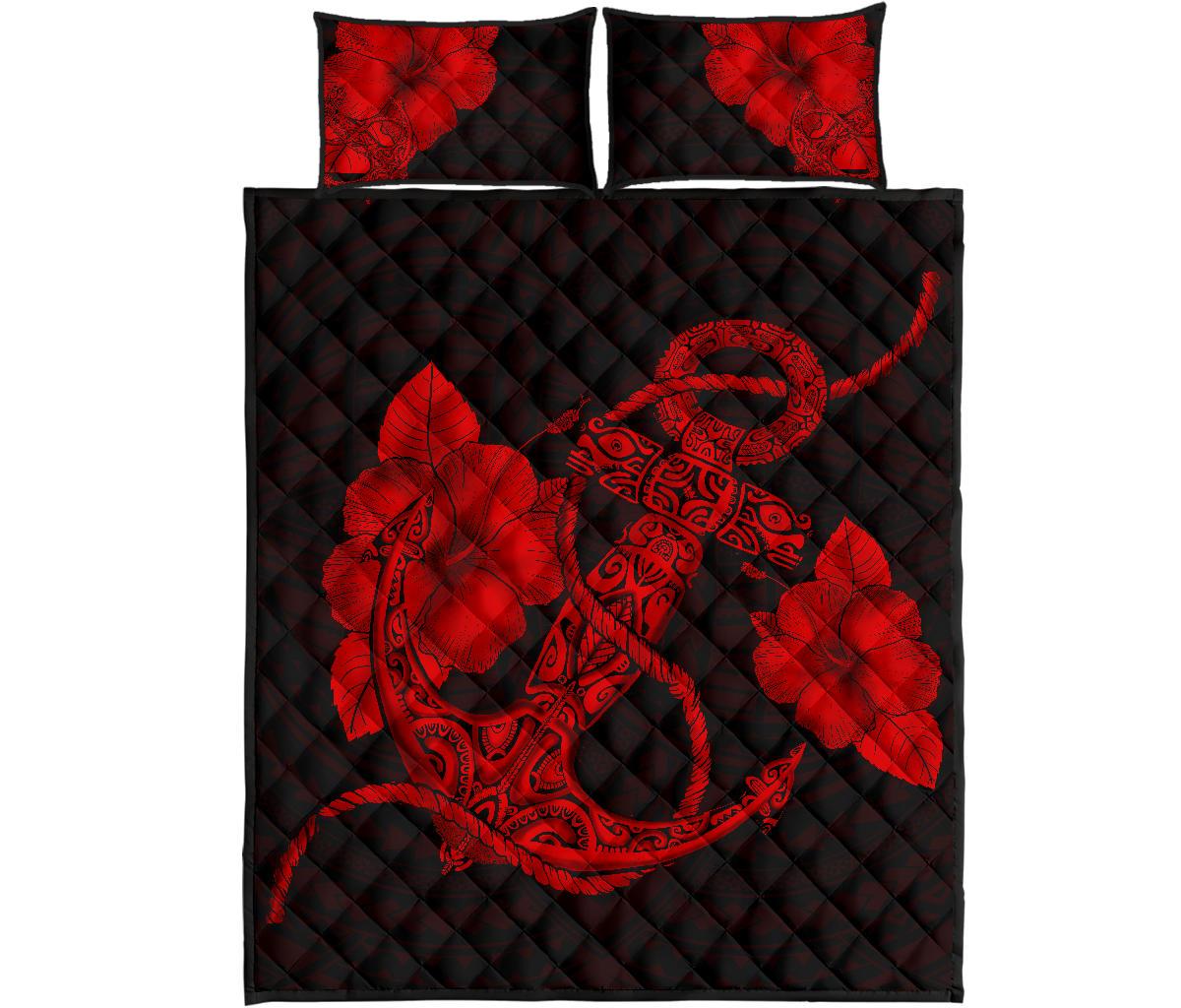 Anchor Poly Tribal Quilt Bed Set Red Red - Polynesian Pride