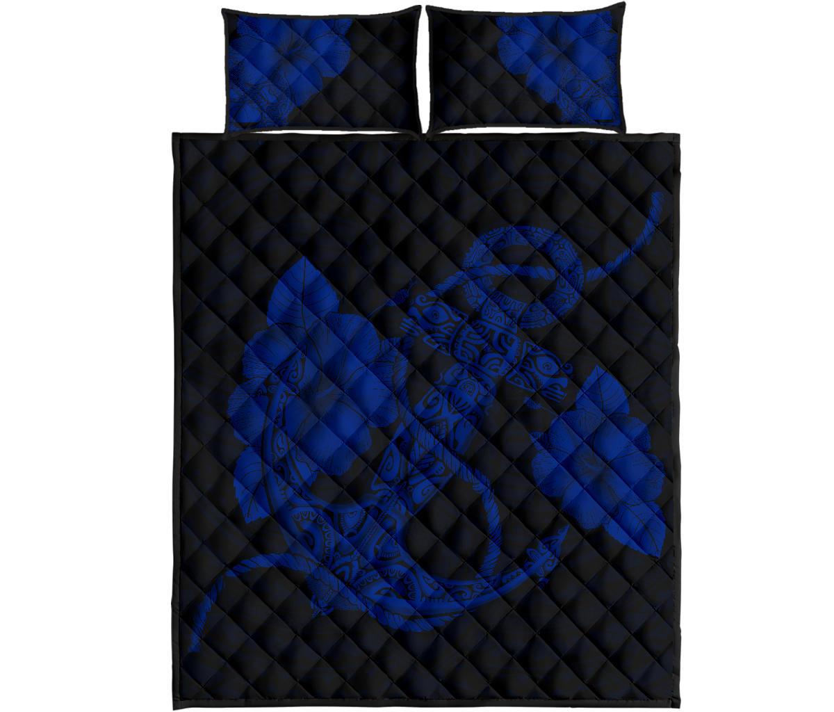 Anchor Poly Tribal Quilt Bed Set Blue Blue - Polynesian Pride