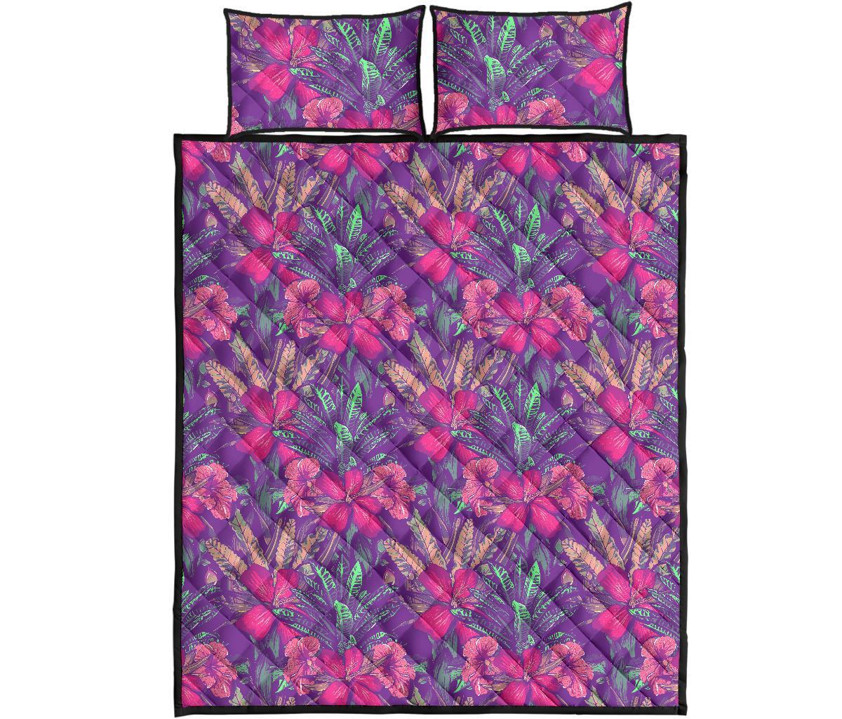Hawaii Quilt Bed Set Tropical Hibiscus Purple AH - Polynesian Pride