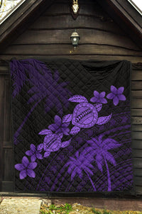 Hawaii Turtle Plumeria Coconut Tree Polynesian Premium Quilt - Purple - Polynesian Pride