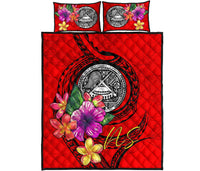 American Samoa Polynesian Quilt Bed Set - Floral With Seal Red - Polynesian Pride