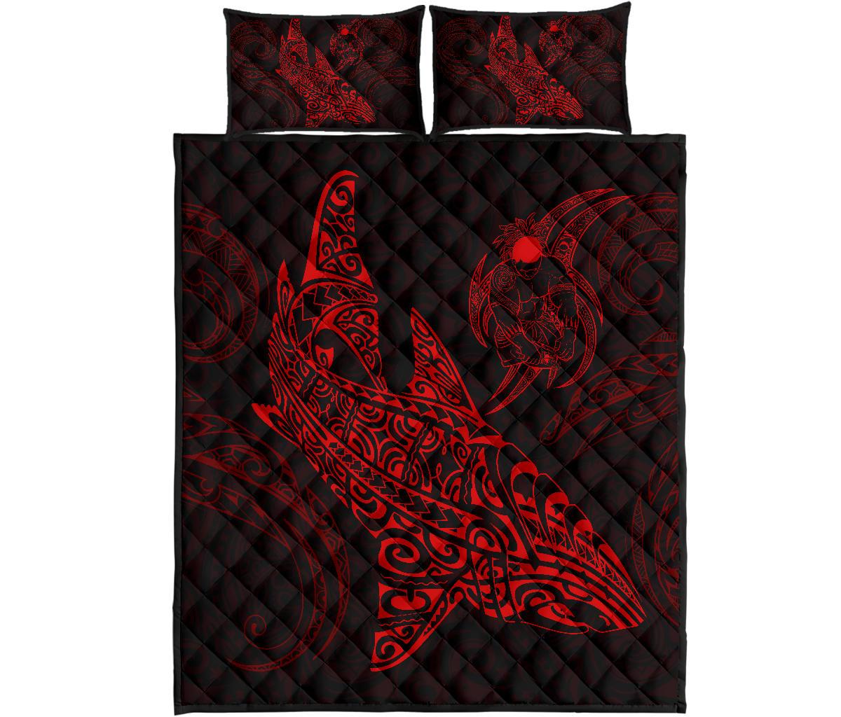 Polynesian Quilt Bed Set - Polynesian Red Shark Warrior Tattoo Red - Polynesian Pride