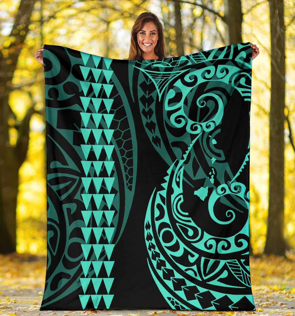 Hawaii Kakau Turquoise Polynesian Premium Blanket - Polynesian Pride