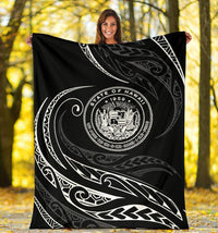 Hawaii Coat Of Arms Premium Blanket - White - Frida Style - Polynesian Pride