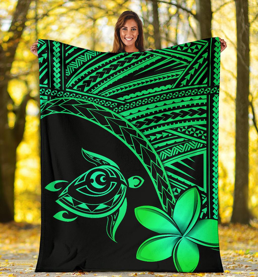 Hawaii Premium Blanket - Hawaii Turtle Plumeria Green - Polynesian Pride