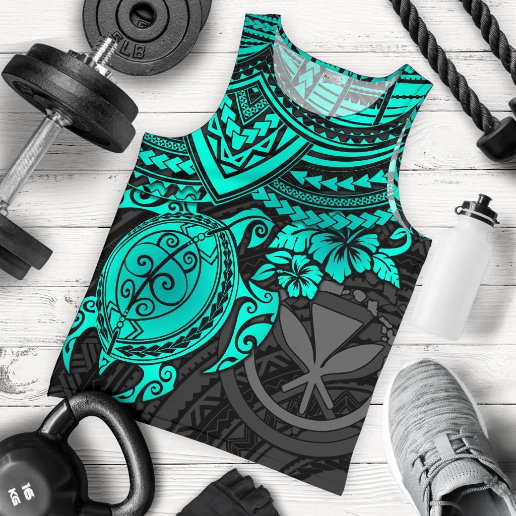 Polynesian Hawaii Men's Tank Top - Turquoise Turtle BLUE - Polynesian Pride