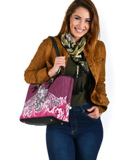 Maori Manaia The Blue Sea Small Leather Tote, Pink - Polynesian Pride