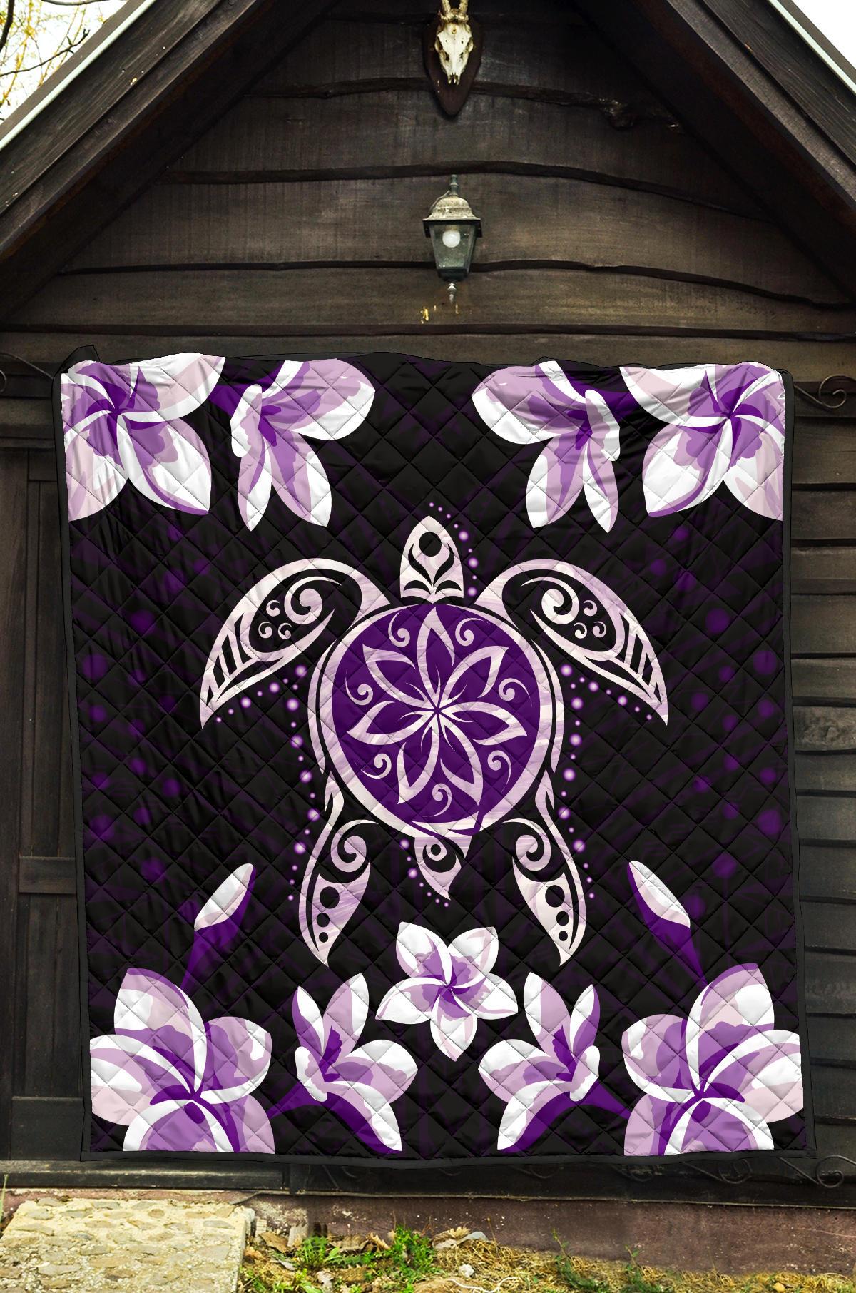 Hawaiian Violet Turtle Plumeria Quilt - Polynesian Pride