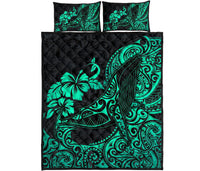 Polynesian Hawaii Quilt Bed Set - Polynesian Turquoise Humpback Whale - Polynesian Pride